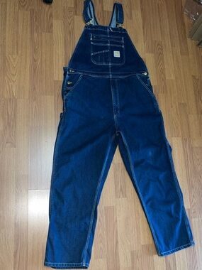 Carhartt Overalls Mens 38 X 30 Denim Loose Fit Bib Carpenter Workwear DR4672-M